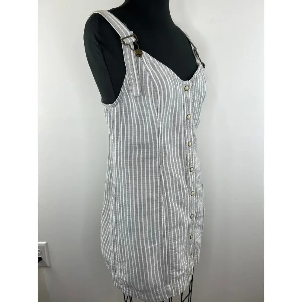 Free People Gray White Striped Button-Down Living Color Mini Dress Size M Medium